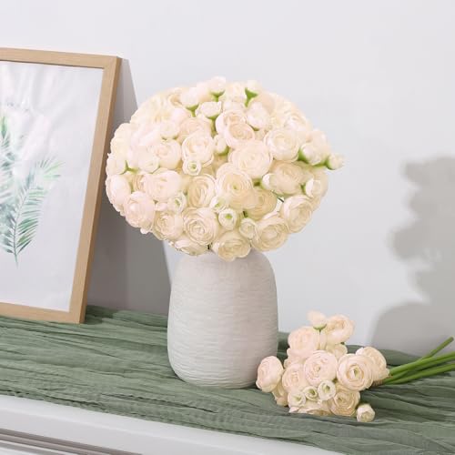 Ovveroche 5 Bouquets Cream Ranunculus Artificial Flowers, 30 Pcs Silk Mini Faux Ranunculus Bouquet for Wedding, Bridal Shower, Centerpieces, and DIY Decorations