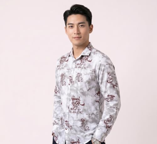 Image of UNM Men's Casual Shirt, Calligraphy Print.
