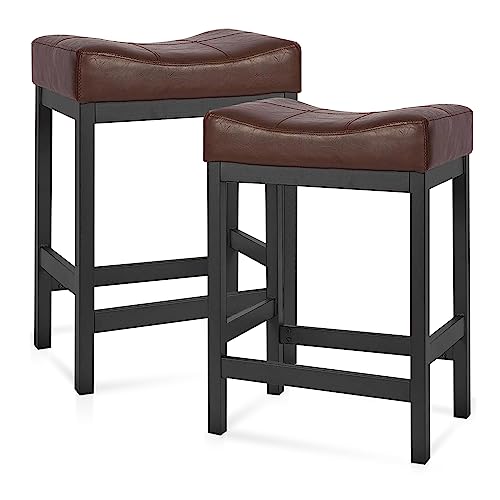 Katdans Bar Stools Set Of 2, Counter Height Stools 24 Inch Saddle Stools, Pu Leather Modern Kitchen Barstools With Metal Base, Ks861P-Brown #TOP8