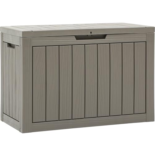 YITAHOME 45 Gallon Deck Box Outdoor Storage Box for Patio Cushions Outdoor Tools Gardening Tools Sports Equipment and Throw Pillows Lockable and Waterproof Brown