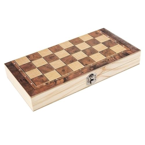 JNJOOD Backgammon - Tabla de juegos plegable de madera de ajedrez, juego de mesa plegable, 39 x 39 cm