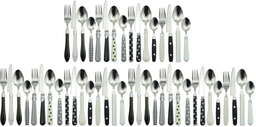 Image of Gypsy Color Eclectic Black & White Mix & Match Stainless Steel Flatware Collection, Set of 16 (Pack of 3)