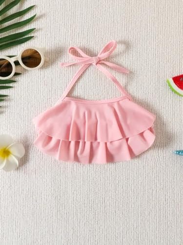Image of Generic Chic Summer Fun: Baby Girls' 3pc Swimwear Set - Ruffle Halter Top, Mermaid Shorts & Headband, Durable & Stylish. 3-4 yr, Pink
