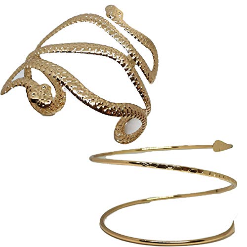 OCTCHOCO 2Pcs Upper Arm Cuff Bracelet Gold Egypt Cleopatra Snake Armband Greek Swirl Wrap Bangle Armlet Jewelry Set for Women