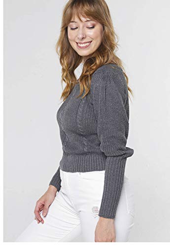 Suéter de Tricot Mangas Bufantes Gola Canoa Sob Cinza Chumbo (G)