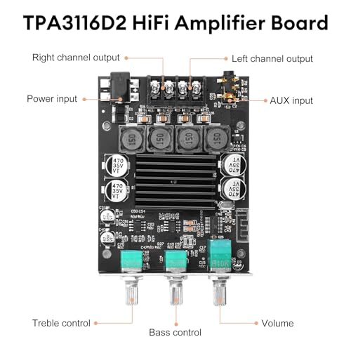 Image of Daakro ZK-1002T Bluetooth Amplifier Board,100W+100W 2.0 Channel Amp Board with Treble /Bass Control,DC 12-24V, Bluetooth and AUX Inputs, Audio Amp Board for Home DIY Wireless Speakers, Password Free
