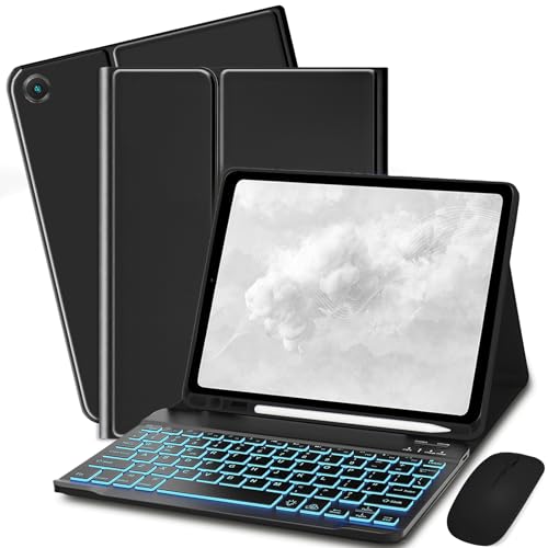 Bxomteng Keyboard Case for Samsung Galaxy Tab A8 10.5 inch - 7 Colors Backlit Keyboard Cover and Mouse (Black)