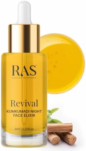 RAS Luxury Oils Revival Kumkumadi Night Face Elixir; Enriched With Saffron ; Reduces Signs of Ageing, Wrinkles, and Fine Lines, Hydrates Skin