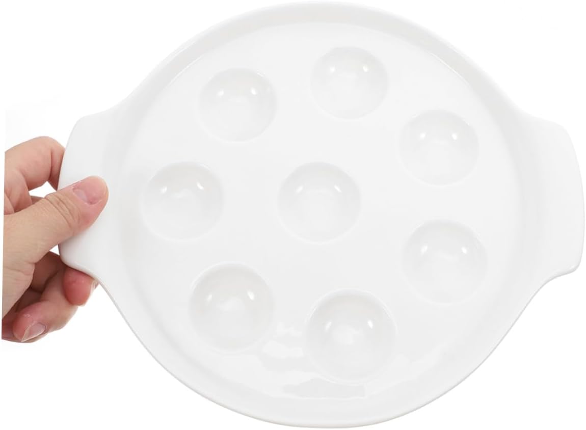 Luxshiny 2Pcs White Ceramic Escargot Plates French Style Snail Baking Dish Oven Safe Porcelain Mushroom Barbecue Dish for