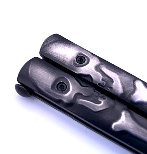 Auhafaly Practice Butterfly Knife Full Stainless Steel Black Skull Balisong Trainer, Unsharpened Butterfly Knife Comb For Cs Go Training (Black) #TOP3