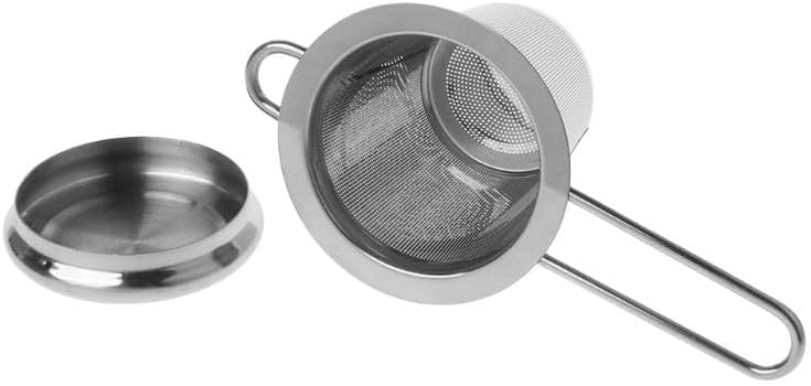 Tea Strainer Fine Mesh Sieve,Reusable Mesh Tea Infuser Stainless Steel Strainer Loose Leaf Teapot Filter with Lid Cups Kitchen Accessories (Color : Gold) (Size : Silver)