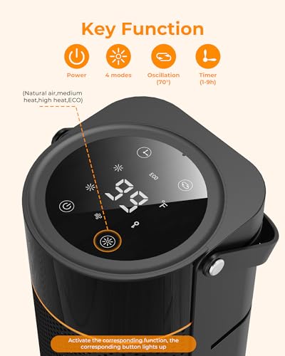 Calefactor y Bajo Consumo Negro - 2000W Cerámico PTC, 4 Niveles de Potencia y 70° Oscilación, Control Remoto, Protección contra Vuelcos y Sobrecalentamiento, Calentador para Dormitorios/Oficinas/Salón - imagen 3