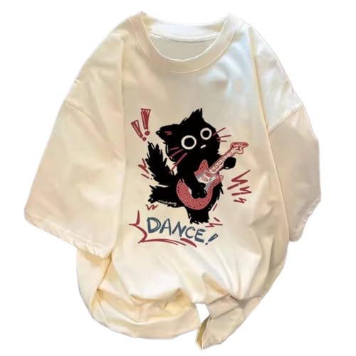 Harajuku Oversized Shirts Goth Punk Cat Print Tees Summer