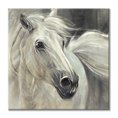 Super Cheap 🛒 White Horse Canvas Wall Art: Animal Paintings Artwork Hand Painted Picture for Living Room (36'' x 36'' x 1 Panel)