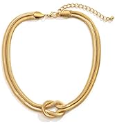 SAVNOJW Chunky Double Layer Snake Chain Choker Necklaces for Women, Statement Twisted Knot Bow Lo...