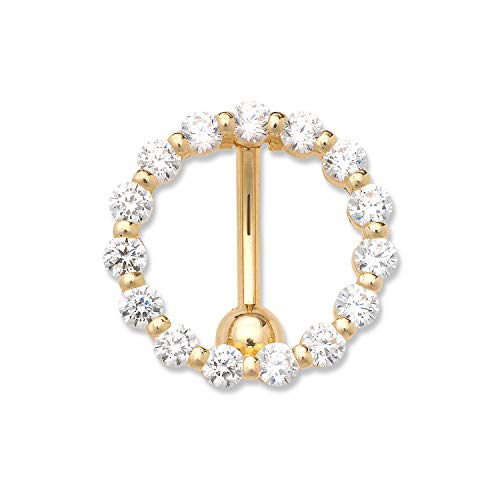JewelryWeb Curata Solid 14k Gold Cubic Zirconia Large Circle Top Mount Belly Button Ring Dangle (18mm) (Yellow-Gold) JewelryWeb Curata Solid 14k Gold Cubic Zirconia Large Circle Top Mount Belly Button Ring Dangle (18mm) (Yellow-Gold)