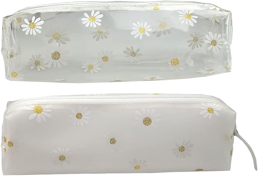 JIHUOO 2 Pcs Small Daisy Pencil Case Stationery Pouch with Zipper Cosmetic Makeup Bag Pen Organizer Storage Pouch for School Office