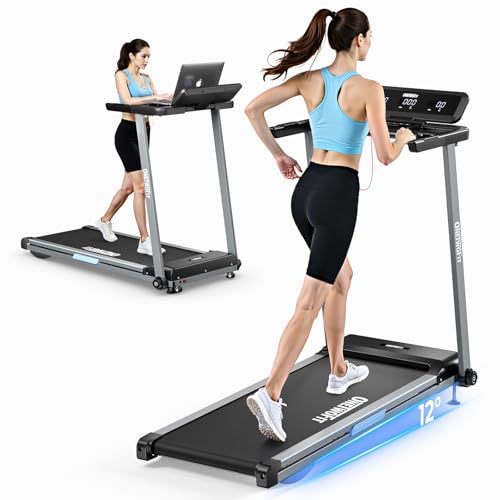 ONETWOFIT Cinta de Correr para Debajo del Escritorio, 2.5 CV, 1-12 km/h, Inclinación 6%, Pantalla LED, Control Remoto Magnético