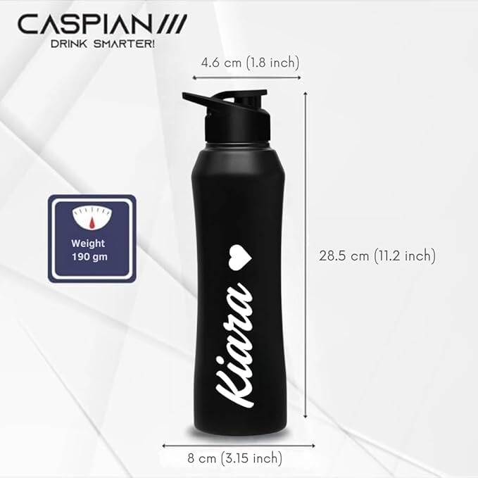 Image of CASPIAN / / / Trek Customised Stainless Steel Water Bottle 1L, Religious Symbol Print with Name - Spiritual Personalised Bottle for Temple, Office, Yoga & Corporate Gifting (Black)