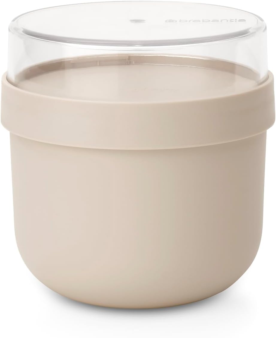Brabantia Make & Take Breakfast Bowl 0.5L, with Screw-On Ingredients Food Container (180 ml), Leakproof Bowl with Lid, Large Opening, Suitable for Freezer, Dishwasher & Microwave Safe, Soft Beige