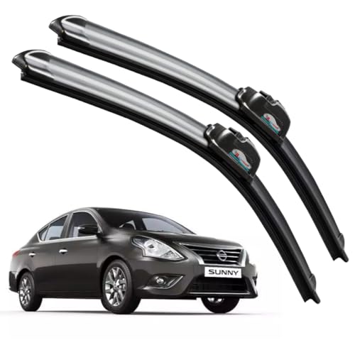 Image of Frameless Rubber Car Wiper Blades Set of 2 Compatible with (Sunny (Model : 2012-2018) (D-21,P-14))