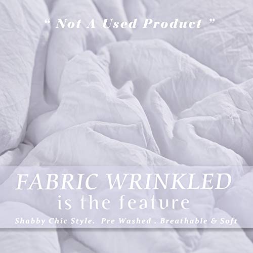 Bedream White Ruffle Comforter Set, 3-Piece King Size Pintuck Bedding Set - Shabby Chic Prewashed Microfiber - Natural Wrinkle & Easy Care - Breathable (C6) #TOP2