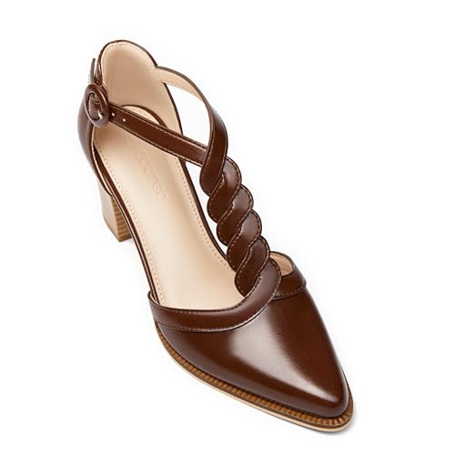 Image of Coutgo Womens Block Chunky Heels T Strap Pointed Toe Work Dress Shoes
