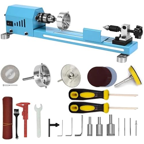 Wood Lathe Mini Lathe Machine Multi-Purpose Type Lathe Milling Cutting Grinding Polishing Professional Table Top Lathe Tool Kit