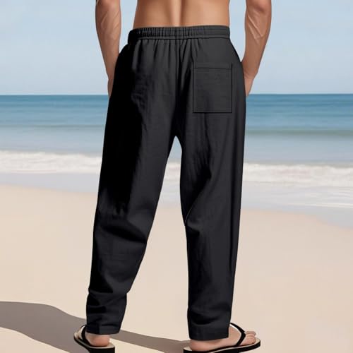 lcyhony Linen Pants Men Loose fit Elastic Waist Drawstring Yoga Beach Pants Lightweight Summer Casual Trousers with Pockets3