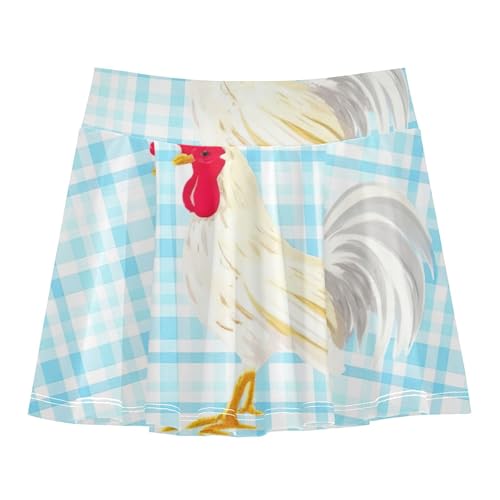 White Roosters Blue Stripes Girls' Shorts Athletic Skorts Toddler Tennis Skirts Running Butterfly 3t