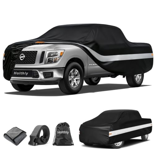 Image of 10 Layers Truck Cover Waterproof All Weather Custom Fit Nissan Titan(2015-2026) Crew Cab Short Bed, Outdoor Full Exterior Pickup Car Cover for Automobiles Sun Rain Snow Ice Protection. Black