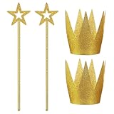 AIRTILY 2 Kronen Und 2 Fünfzackige Sternstäbchen, Requisiten Für Kinderaufführungen, Lustiges Zauberstab-Set, Geeignet Für Geburtstagsfeiern, Cosplay-Szenen.