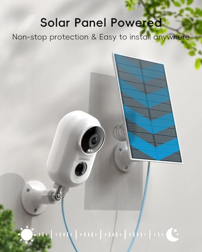Image of ZUMIMALL Solar Security Cameras Wireless Outdoor, 2K Outdoor Camera Wireless Solar Powered, 2.4G WiFi Battery Camera, 3MP Color Night Vision, Magnetic Mount,Siren,PIR /AI Analyse, IP66, Cloud, Alexa