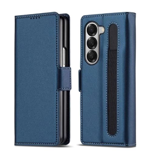Étui Samsung Galaxy Z Fold4 bleu avec porte-stylo et rabat de protection totale