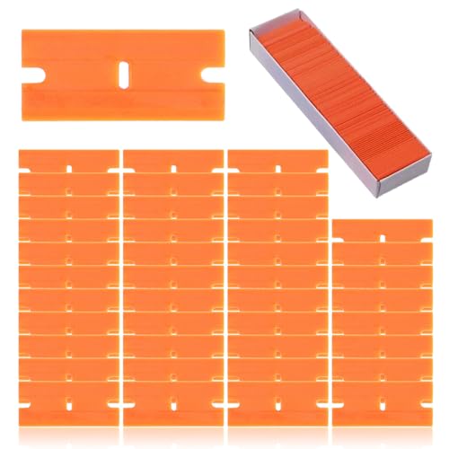 Scraper Plastic Replacement Blades,100Pcs Car Sticker Remover Scraper,Double Edged Safety Plastic Razor Blades,Non Scratch Multipurpose Scraper for Sticker Glue Paint Glass Wallpaper Decal Cleaning