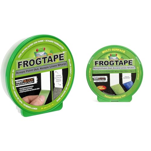 FROGTAPE Abklebeband – Malerkreppband mit Paint-Block Technologie & Maler-Kreppband für verschiedene Oberflächen, 24 mm x 41,1 m
