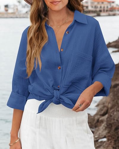 Image of NOLLSOM Casual Shirts for Women Long Sleeve Button Down Blouses Fall 2026 Solid Color Trendy Tops with Pocket