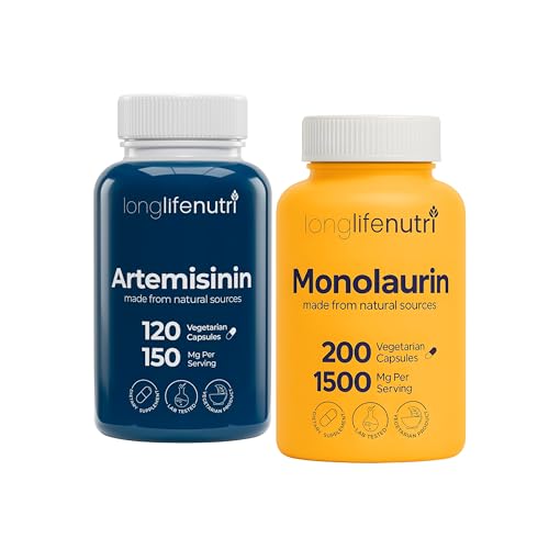 LongLifeNutri Artemisinin 150 mg + Monolaurin 1500 mg Bundle - 120 + 200 Vegetarian Capsules, Daily Detox & Gut Balance, GMP Certified, Made in USA