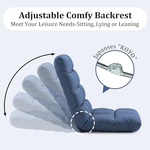 Image of Folding Floor Gaming Chair with Back Support, 14-Position Adjustable Recliner - Padded Cushion with Breathable Linen & Cotton Blend for Adults & Kids, Perfect for Gaming, Reading & Meditation (Blue)