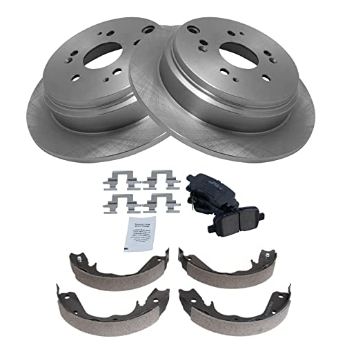 Image of TRQ Rear Brake Pad and Rotor Set Ceramic Rotors Parking Shoe Compatible with 2004 Honda Odyssey