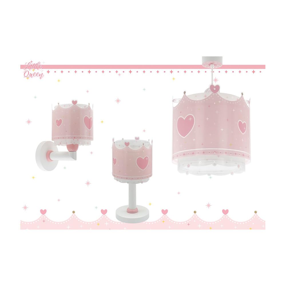 Dalber Lámpara Aplique Pared Infantil Corona Princesa Rosa 61109 | Lámpara aplique de pared con instalación directa a la corriente o mediante cable con interruptor incluido. Little Queen