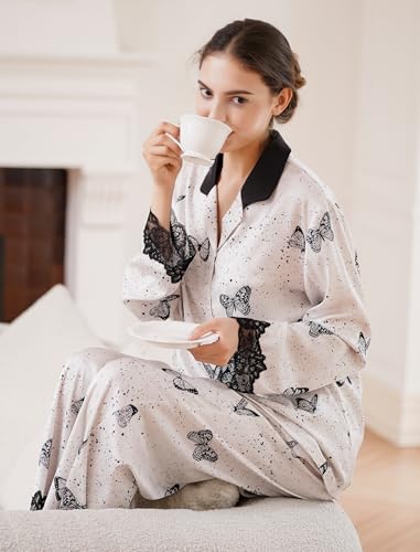 Satin Pajama Set for Women 2 Piece Long Sleeve Button Up Silky PJ Sets Loungewear Soft Satin Sleepwear with Pocket4