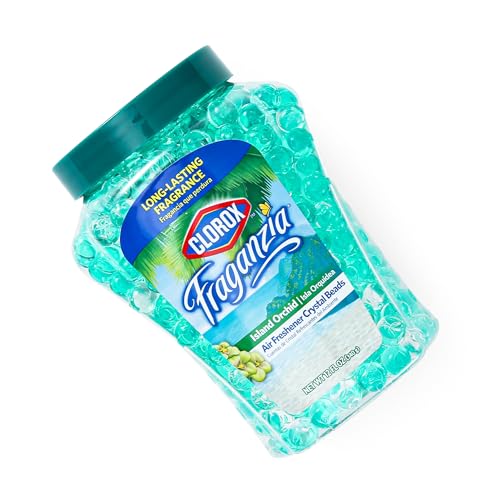 Image of Clorox Fraganzia Crystal Beads Air Freshener Twin Pack, Long Lasting Room Deodorizer and Odor Eliminator Gel Beads for Home, Car, or Office, Island Orchid Scent, 24 Fl Oz