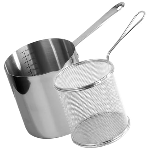 TOPPERFUN Deep Frying Pot Basket 304 Stainless Steel Mini Deep Fryer Japanese Fry Pot Fry Basket Handle