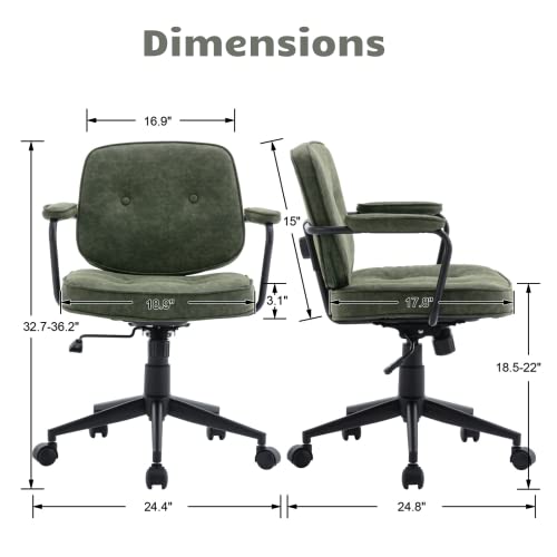 Heah-Yo Modern Pu Leather Home Office Desk Chair, Adjustable Computer Desk Chair With Wheels And Arms, Swivel Task Chair With Back Support For Home Office, Green #TOP1