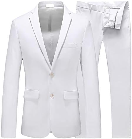 Men's Suit Slim Fit 2 Button 2 Piece Suit Set Solid Blazer Jacket & Pants