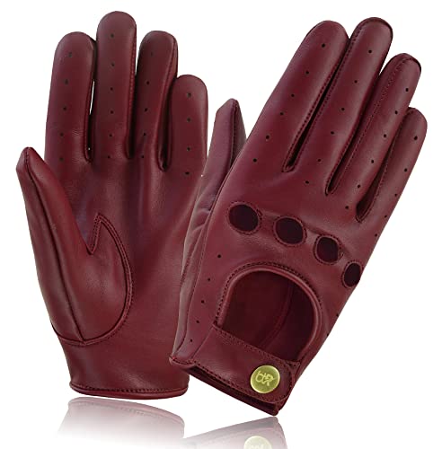 Men's Chauffeur 100% Genuine Lambskin Leather Gloves Full Finger Car Driving Motorcycle Bikers Riding Gloves (Burgundy, M) #TOP6