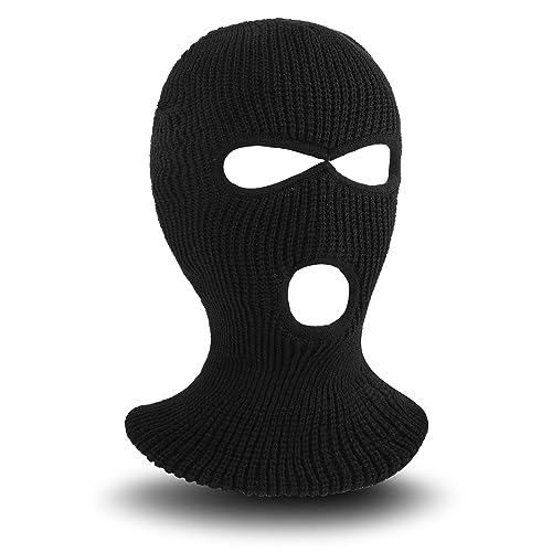 Sibba 3-Loch Sturmhaube Winter Sturmmaske Balaclava für Damen Herren Warme Winddicht Gestrickte Skimaske Atmungsaktiv Gesichtshaube Skimütze Schutzausrüstung für Motorrad Fahrrad Snowboarden(Schwarz)