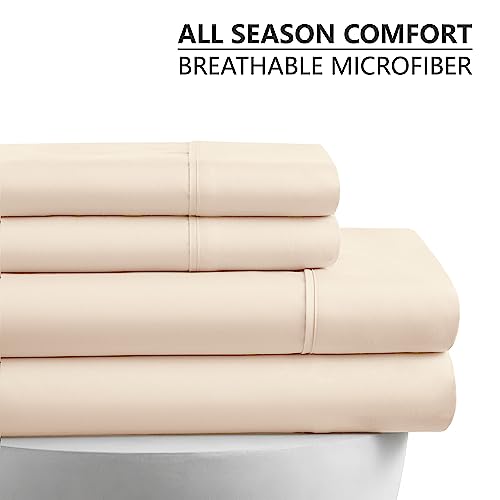 American Home Collection 4 Piece Full Size Bedding Sheets and Pillowcases Set - Ultra Soft Microfiber - Breathable, Wrinkle Free, Easy Care, Durable, Oeko-Tex Certified Sheet Set (Full, Ivory)