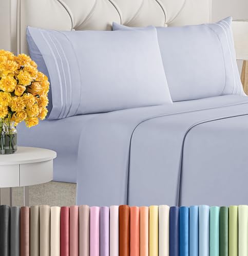 Image of King Size 4 Piece Sheet Set - Soft & Cooling Sheets - Light Dusty Purple | Fits 8 Inch to 16 inch Mattress, Wrinkle Free & Fade Resistant with Deep Pockets, Breathable, Comfy Hotel Luxury Bedding